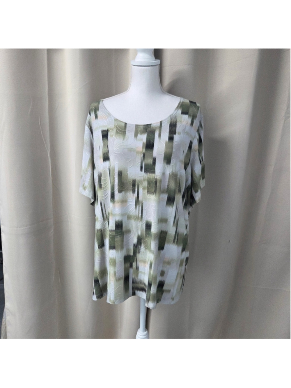 JM Collection Olive Cream Blouse Boho Grunge Earthy Rustic Size 3X